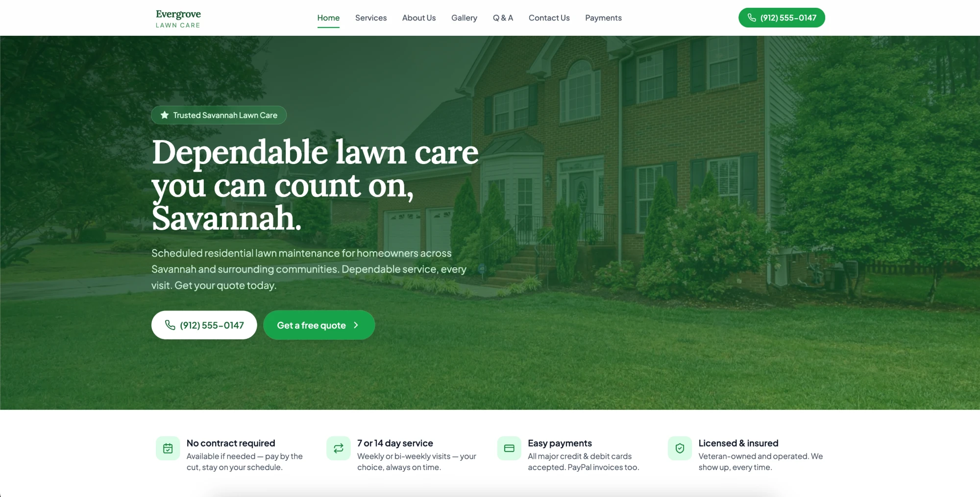 The Evergrove Lawn Care website home page